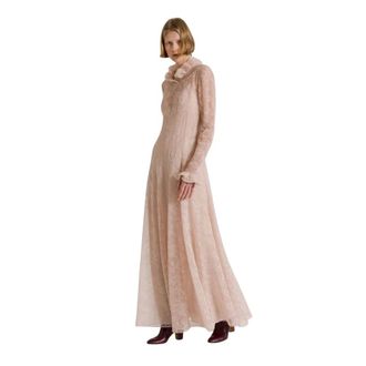 Alberta Ferretti Micro Floral Silk Tulle Long Dress - female - Alberta Ferretti - Gowns - Pink - M - Dresses