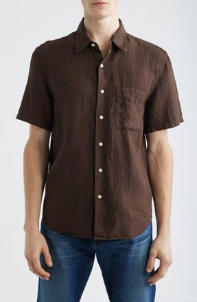 Madewell Short Sleeve Linen Shirt in Chocolate at Nordstrom, Size Xx-Large