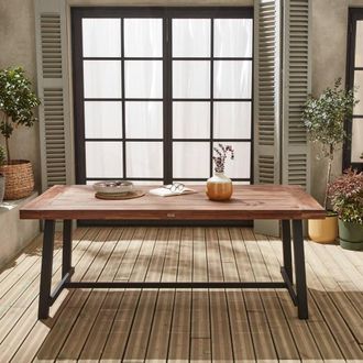 Sweeek Acacia Wood & Steel Table Indoor/outdoor in Brown