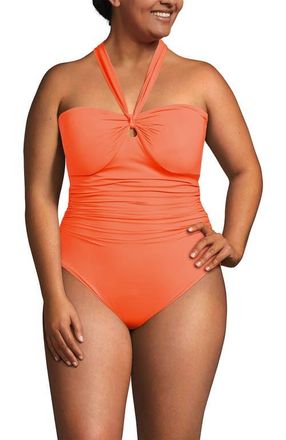 Lands End Slender Suit Multi-Way Bandeau High Leg One Piece Swimsuit in Papaya Orange at Nordstrom, Size 16W
