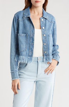 Democracy Chewed Frayed Hem Denim Jacket in Light Blue at Nordstrom Rack, Size X-Small