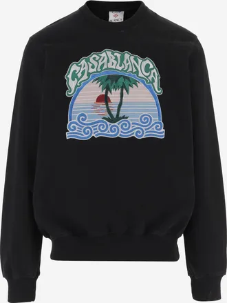 Casablanca Mens Sweatshirt With Embroidery, Cotton Black Organic Sweatshirts Sweater