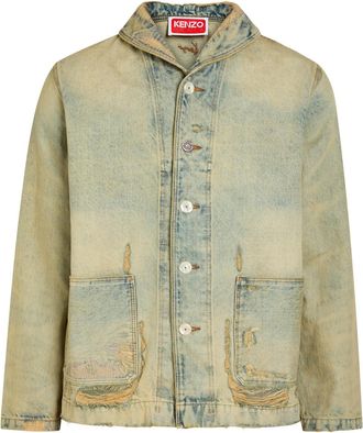 Kenzo Shawl-collar Distressed Denim Jacket - XL