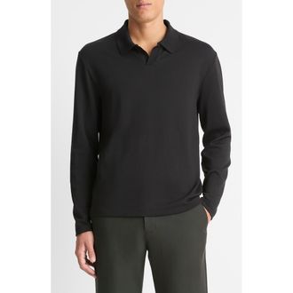 Vince Milano Stitch Johnny Collar Long Sleeve Polo in Black at Nordstrom, Size Xx-Large