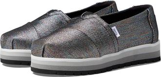 Toms Alp Platform 10020139-001 Flat Kids 4 Black Glimmer Loafer Shoes JOBB983