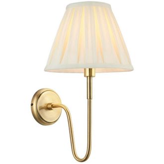 Endon Lighting Rouen & Carla Wall Lamp with Shade Antique Brass Plate & Cream Fabric