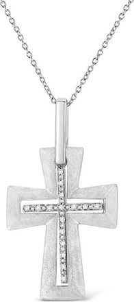 House of Brilliance 925 Sterling Silver Prong-Set Diamond Accent Cross 18 Pendant Necklace (I-J Color, I1-I2 Clarity)