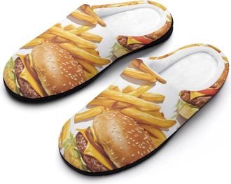 Generic French Fries And Burgers Slippers Men Winter Warm Cotton Anti-Slip Indoor Slip-Ons House Shoes