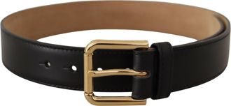 Dolce & Gabbana Leren Riem Zwart Gouden Gesp