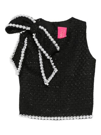 Miau by Clara Rotescu Koda bow-embellished top - women - Cotton/Wool/Polyamide - 42 - Black