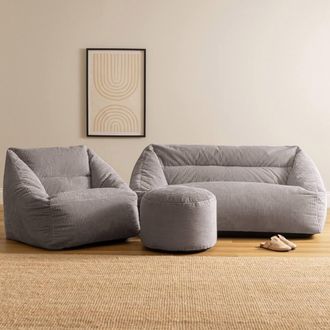 Icon Brand Sofa, Armchair & Footstool Bundle, Jumbo Cord in Light Grey | Size: Medium