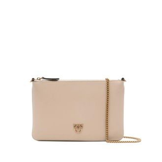 Pinko Pinko, Tassen, Dames, Beige, ONE Size, Leer, Flat Classic Clutch