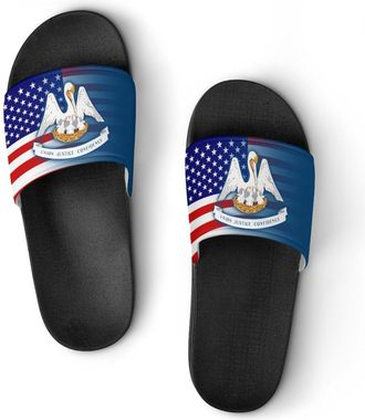 Generic U.S.A And Louisiana State Flag Shower Shoes Slipper for Women Men Beach Slippers Quick Drying Non Slip Open-Toe Sandals