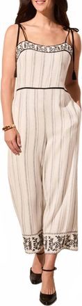 Tribal Sleeveless Jumpsuit With Embroidery Detail In Natural With Black