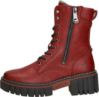 Mustang Veterschoenen Hoog - Dames - Veterlaarzen - Rood - 37 EU - Leer - Schoenen