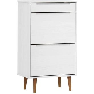 vidaXL Shoe Cabinet molde White 59,5x35x103 cm Solid Wood Pine Vidaxl