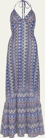 Ramy Brook Delilah Chevron Halter Maxi Dress