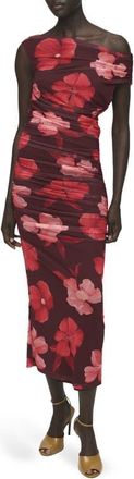 Mango Asymmetric Floral Print Sheath Dress in Brown at Nordstrom, Size 6