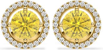 The Diamond Store Ella Yellow Lab Diamond 2.45ct Halo Earrings in 18K Yellow Gold - Elara Collection