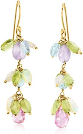 Ross-Simons Multi-Gemstone Bead Drop Earrings With Opals and 5mm Cultured Pearls in 18kt Gold Over Sterling