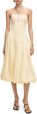 Mango Strapless Bubble Hem Linen Dress in Pastel Yellow at Nordstrom, Size 6