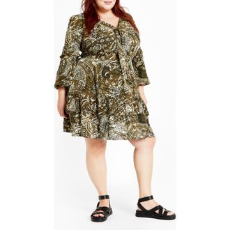 City Chic Raya Long Sleeve Paisley Dress at Nordstrom, Size Xxs