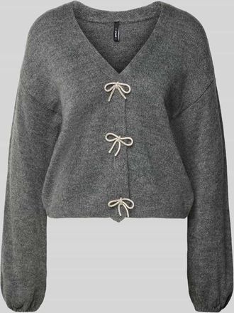 Only Relaxed Fit Strickpullover mit Schleifen-Detail Modell DONNA in Mittelgrau Melange, Größe XL