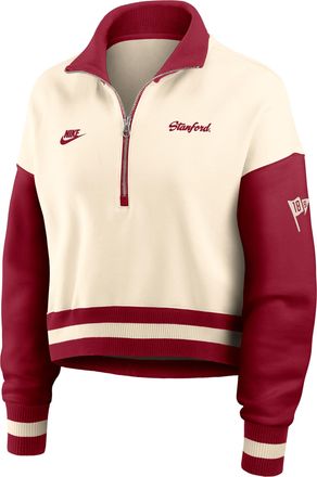 Nike Stanford Legacy Nike Womens College Cropped Oversized 1/4-Zip Crew in Brown | 03O80ID3SVV-A6C