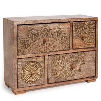 Maisons du monde Caja con 4 cajones de madera de mango con motivos dorados