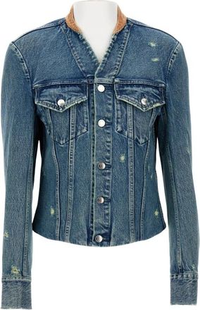 Tanaka Katoenen Jas met Contrast Kraag - Dames - Spijkerjassen - Blauw - L - Katoen - Jassen