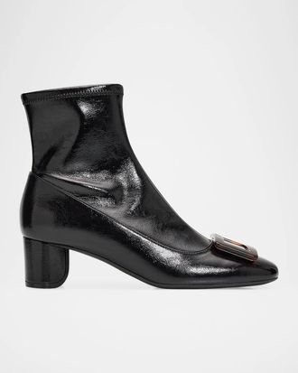 Roger Vivier 45mm Roundy Turtle Buckle Patent Leather Ankle Boots