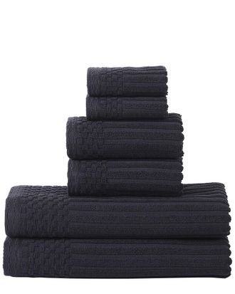 Superior Highly Absorbent 6Pc Solid And Checkered Border Cotton Towel Set