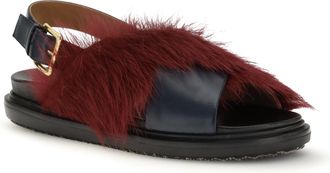 Marni Womens Fur-Lined Fussbett Sandals Blue-Camelia Calf Leather Bos Taurus Blue/camelia