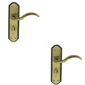 Loops 2x PAIR Spiral Sculpted Lever on Bathroom Backplate 180 x 48mm Florentine Bronze