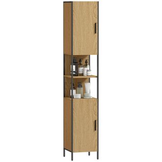 HOMCOM Slim Bathroom Storage Cabinet with 2 Doors Open Compartments Natural | TJ Hughes