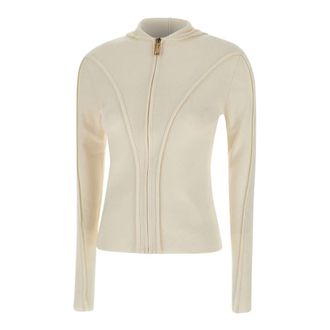 Victoria Beckham Cardigans, female, White, Size: L Logo Zip Sweatshirt