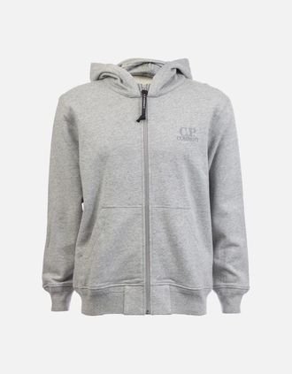 C.P. Company Mens Diagonal Raised Fleece Logo Full-Zip Hoodie - Grey - Size: 40