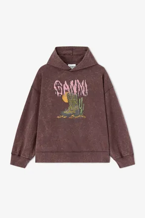 Ganni Brown Vintage Wash Hoodie - Size XXS Organic Cotton