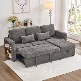 Merax Convertible L Shaped Sectional Sofa Bed with Storage, Charging Station in Grey