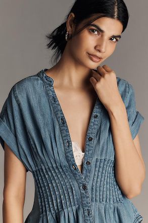 Pilcro The Linden Denim Pleated Waisted Blouse by Pilcro