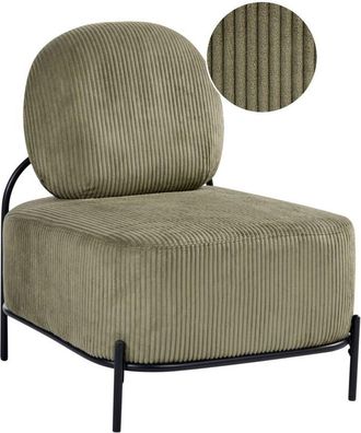 Beliani Armchair Green Corduroy Upholstery Metal Frame Retro Inspired Style LUNDE