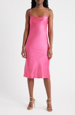 Jump Apparel Bow Back Satin Cocktail Slipdress in Hot Pink at Nordstrom, Size X-Small