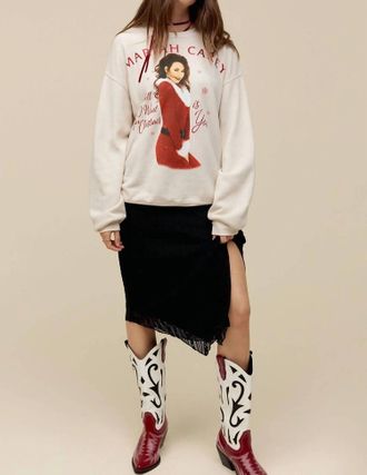 Daydreamer Mariah Carey All I Want For Christmas Bf Crew Sweatshirt In White