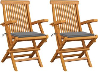 vidaXL Sillas De Jard&iacute;n 2 Uds Madera Maciza De Teca Con Cojines Grises Vidaxl
