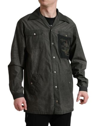 Dolce & Gabbana Mens Dark Gray Cotton Collared Long Sleeves Shirt