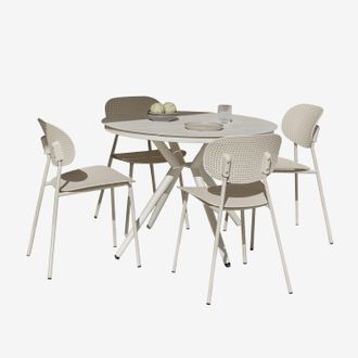 Sklum Set De Mesa Redonda En Aluminio (&oslash;100 Cm) Valerie Y 4 Sillas De Jard&iacute;n Tupah Sklum