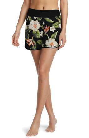 Lands End 5 Quick Dry Elastic Waist Board Shorts Swim Cover-up Shorts with Panty in Hibiscus Floral/black at Nordstrom, Size 2