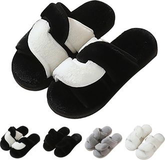 Generic Womens Open Toe Slippers Womens Cross Slippers Ladies Soft Sliders Plush House Shoes Plush Home Shoes Outdoor Anti-Slide Slipper Cross Band Furry Slip
