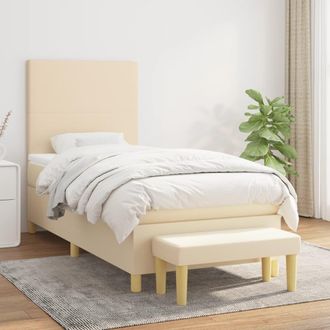 vidaXL Cama Box Spring Con Colch&oacute;n Tela Color Crema 90x200 Cm Vidaxl