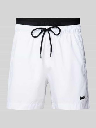 HUGO BOSS Badehose mit elastischem Logo-Bund Modell AMUR in Weiss, Größe XL